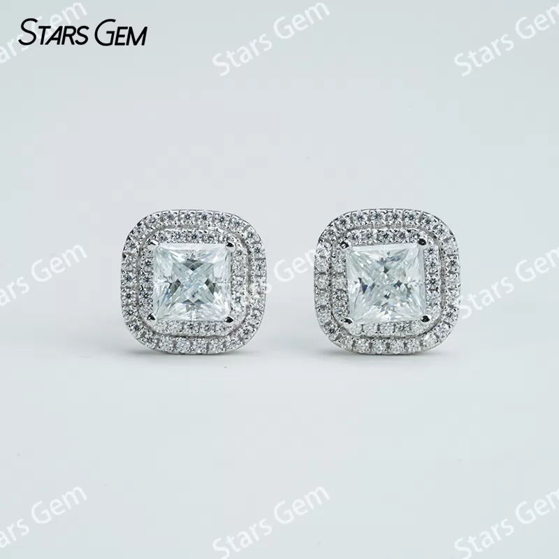 5.5×5.5mm Princess Cut Moissanite S925 Sterling Silver Diamond Stud Earrings