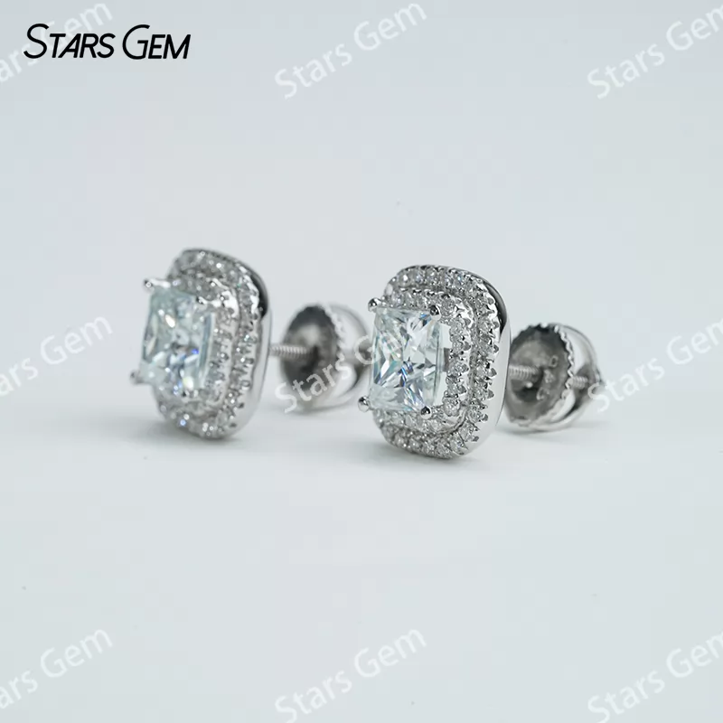 5.5×5.5mm Princess Cut Moissanite S925 Sterling Silver Diamond Stud Earrings