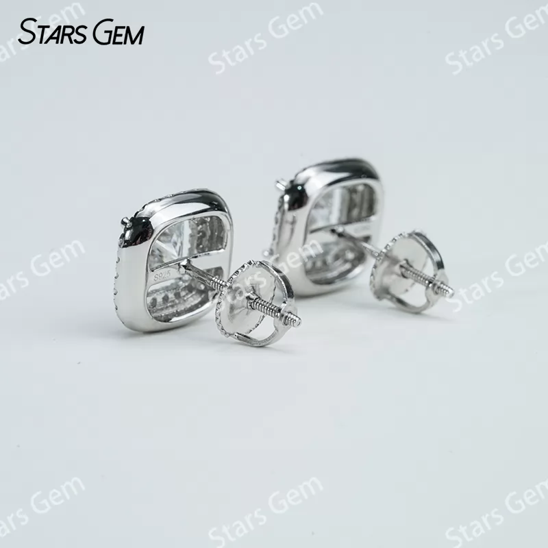 5.5×5.5mm Princess Cut Moissanite S925 Sterling Silver Diamond Stud Earrings