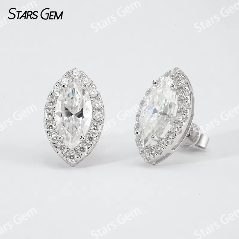 6×12mm Marquise Cut Moissanite S925 Sterling Silver Diamond Stud Earrings