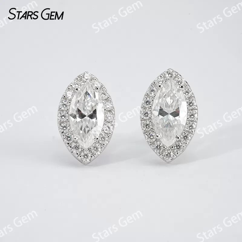 6×12mm Marquise Cut Moissanite S925 Sterling Silver Diamond Stud Earrings