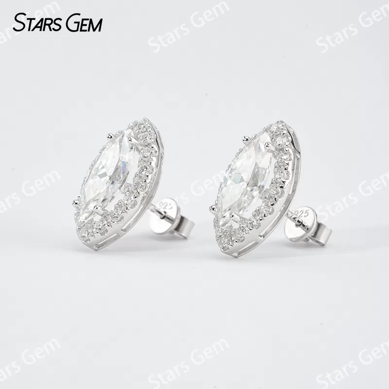 6×12mm Marquise Cut Moissanite S925 Sterling Silver Diamond Stud Earrings