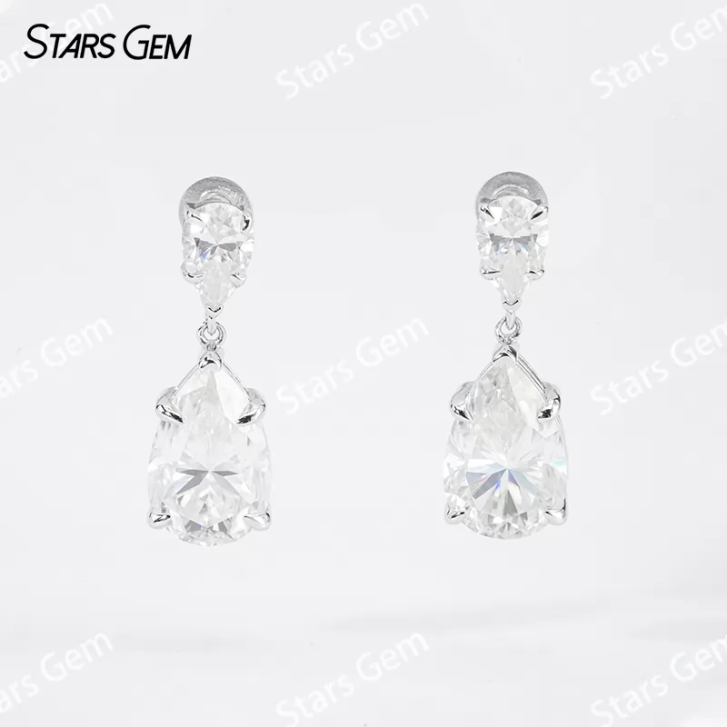 4×6mm & 7×11mm Pear Cut Moissanite S925 Sterling Silver Diamond Earrings