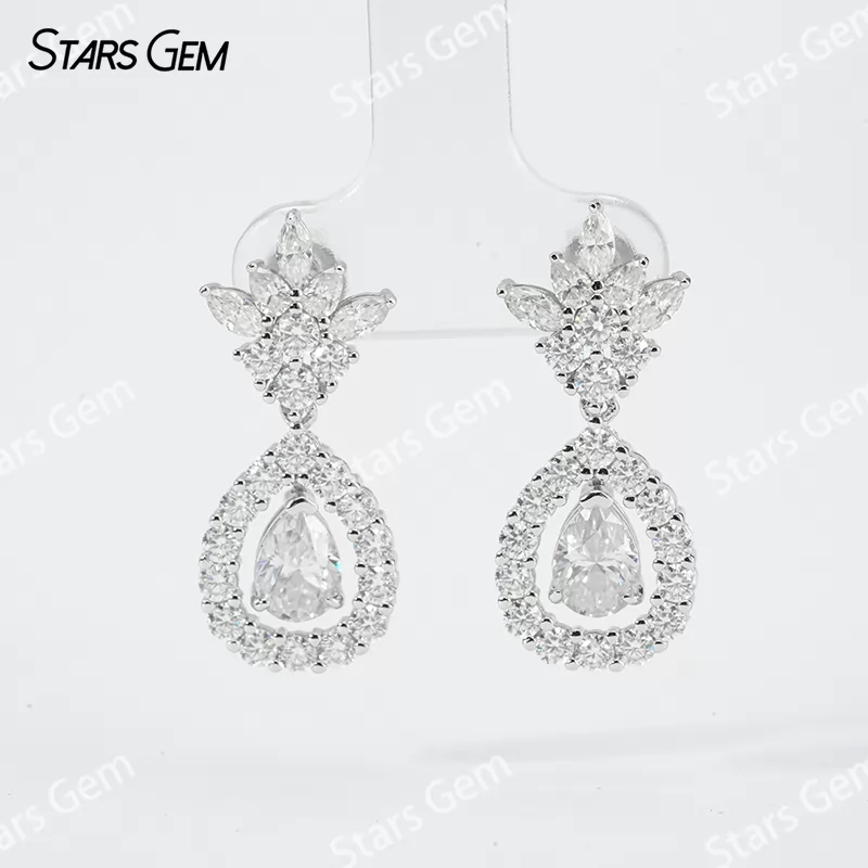 5×7mm Pear Cut Moissanite S925 Sterling Silver Diamond Earrings