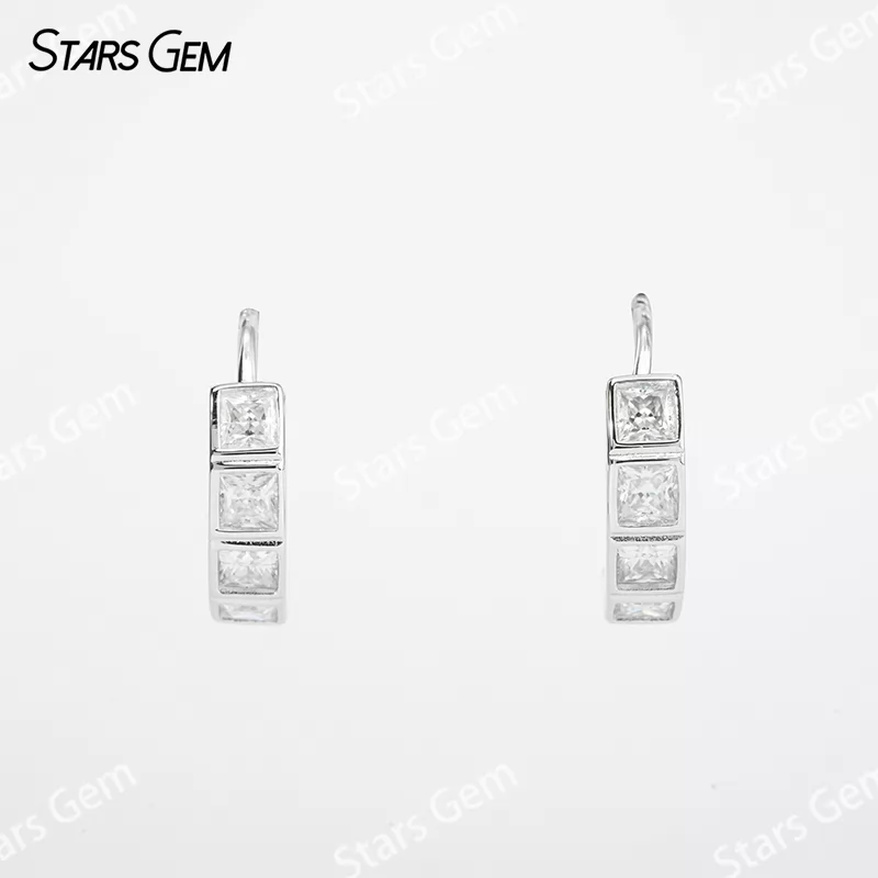2.5×2.5mm Princess Cut Moissanite Bezel Set S925 Sterling Silver Diamond Earrings