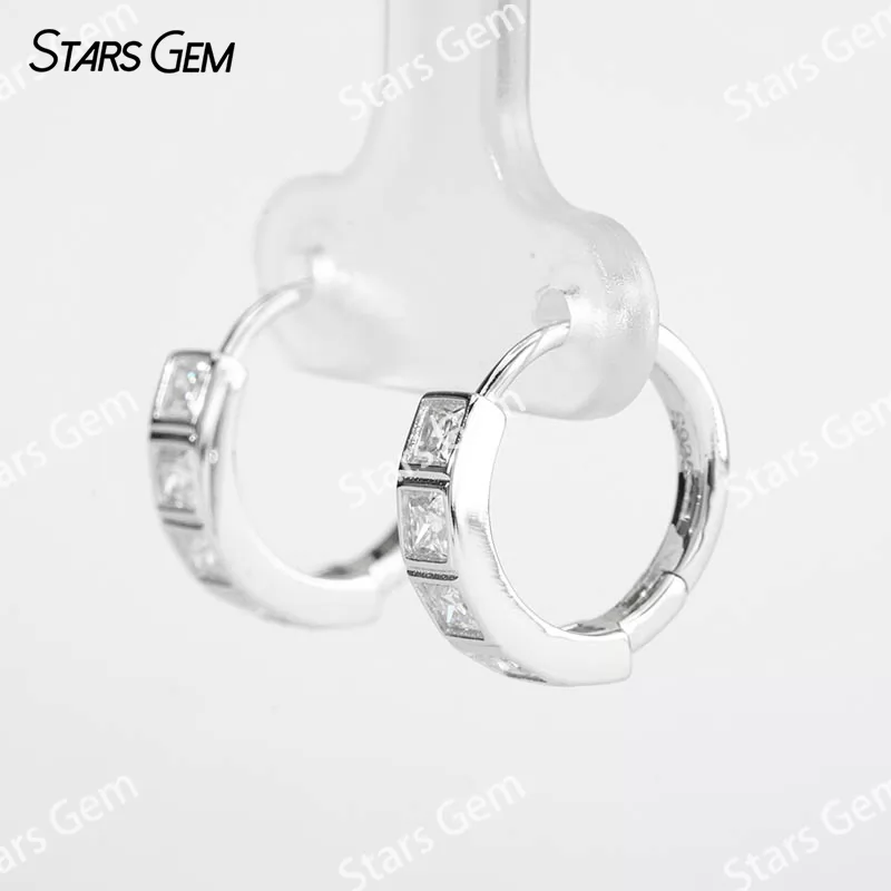 2.5×2.5mm Princess Cut Moissanite Bezel Set S925 Sterling Silver Diamond Earrings
