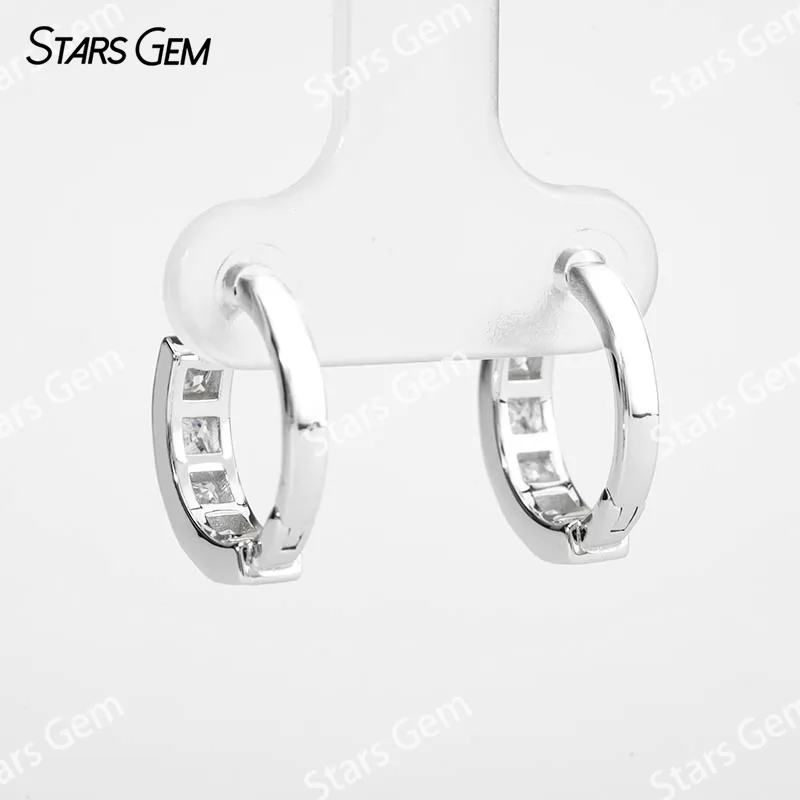 2.5×2.5mm Princess Cut Moissanite Bezel Set S925 Sterling Silver Diamond Earrings