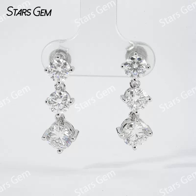 5mm & 6mm Round Brilliant Cut Moissanite S925 Sterling Silver Diamond Stud Earrings