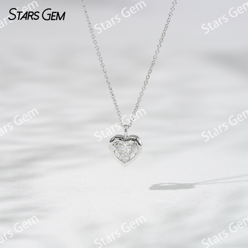 1 carat Lab Grown Diamond Heart Cut Bezel Set Pendant 18K Gold Diamond Necklaces
