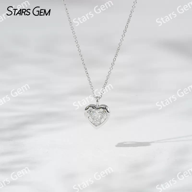 1 carat Lab Grown Diamond Heart Cut Bezel Set Pendant 18K Gold Diamond Necklaces