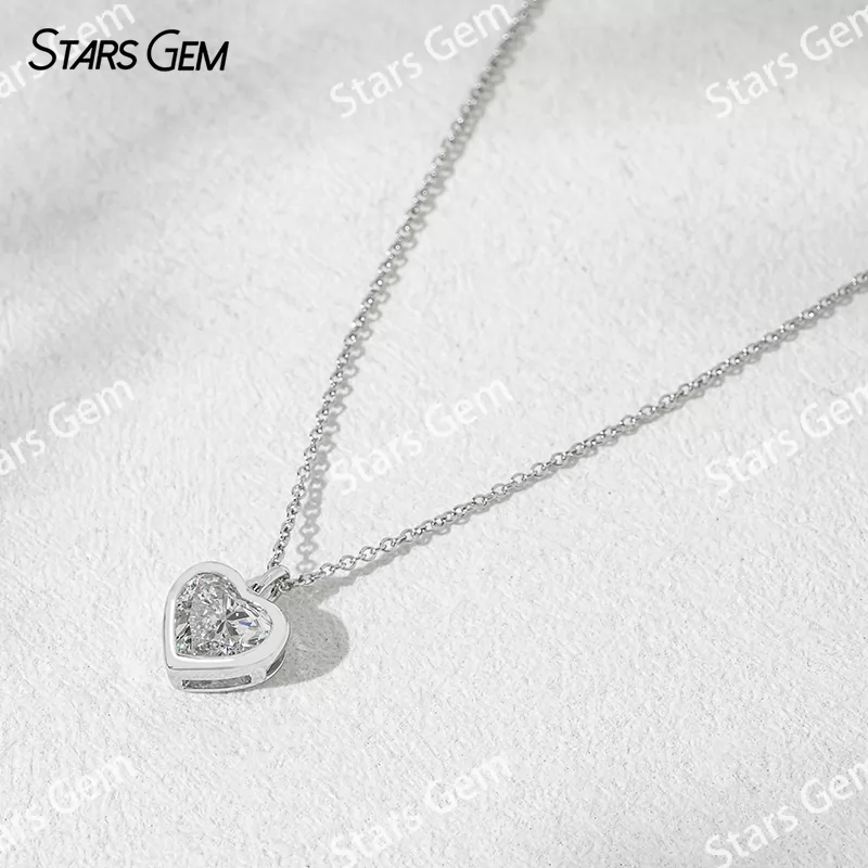 1 carat Lab Grown Diamond Heart Cut Bezel Set Pendant 18K Gold Diamond Necklaces