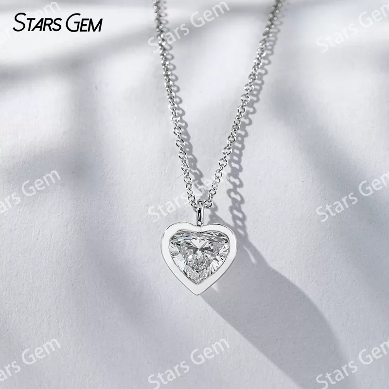 1 carat Lab Grown Diamond Heart Cut Bezel Set Pendant 18K Gold Diamond Necklaces