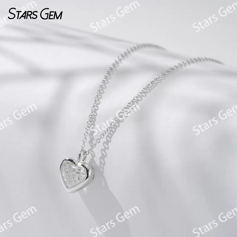 1 carat Lab Grown Diamond Heart Cut Bezel Set Pendant 18K Gold Diamond Necklaces