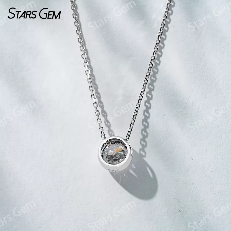 6.4mm Round Brilliant Cut Lab Grown Diamond Bezel Set 18K Gold Diamond Pendant Necklace