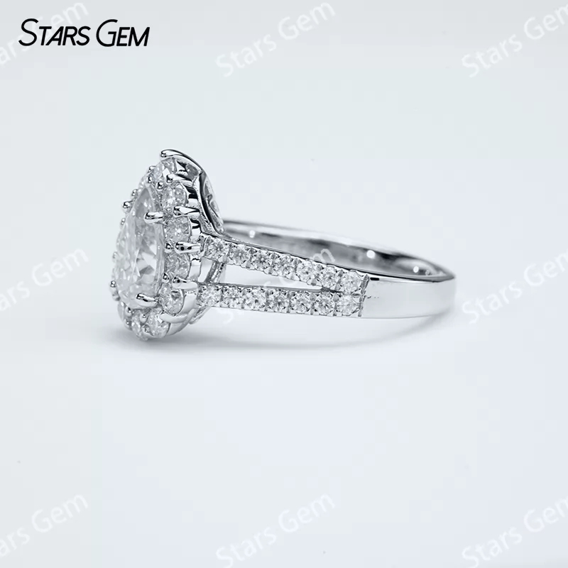 5×8mm Pear Cut Moissanite S925 Sterling Silver Halo Engagement Ring
