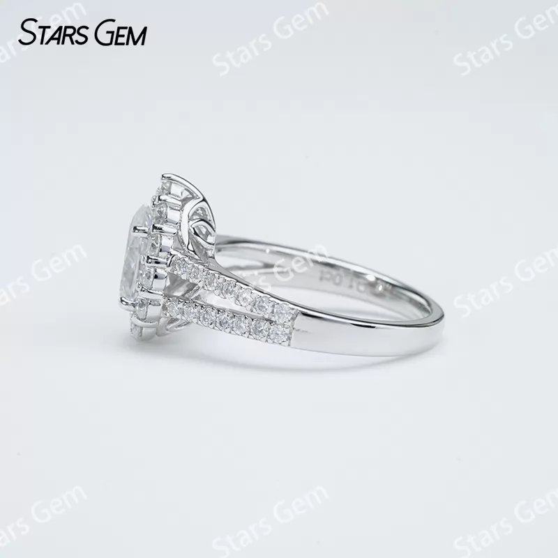5×8mm Pear Cut Moissanite S925 Sterling Silver Halo Engagement Ring