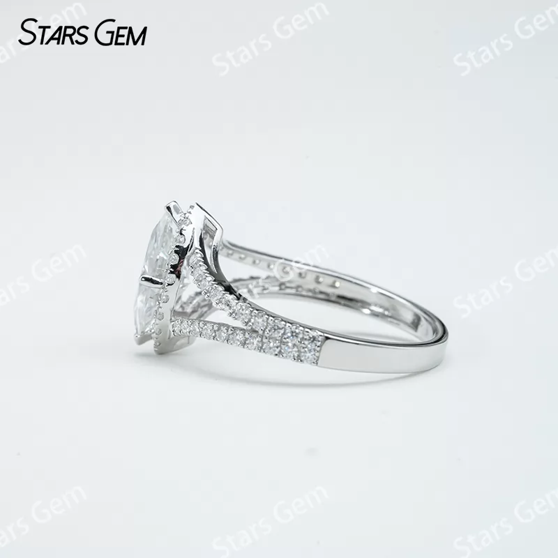 5×10mm Marquise Cut Moissanite S925 Sterling Silver Halo Engagement Ring