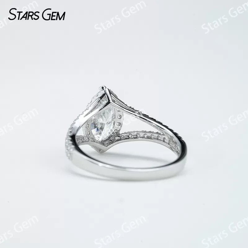 5×10mm Marquise Cut Moissanite S925 Sterling Silver Halo Engagement Ring