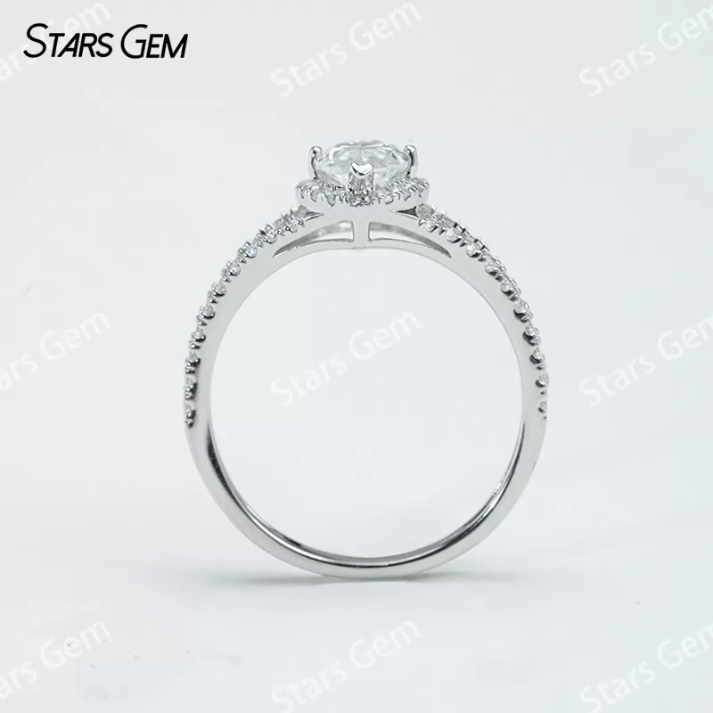 5×10mm Marquise Cut Moissanite S925 Sterling Silver Halo Engagement Ring