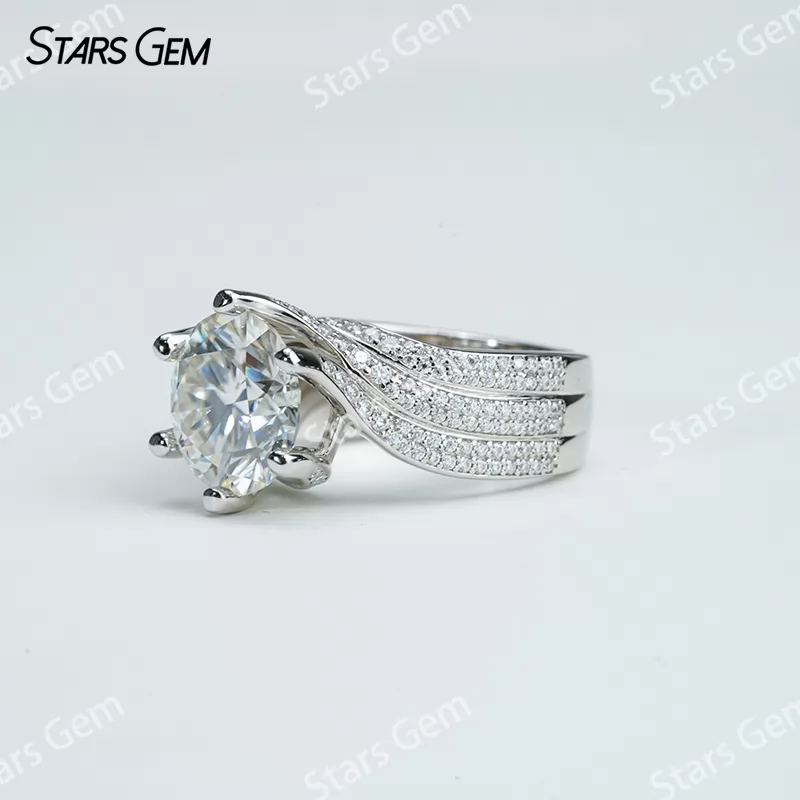 11mm Round Brilliant Cut Moissanite S925 Sterling Silver Pave Engagement Ring