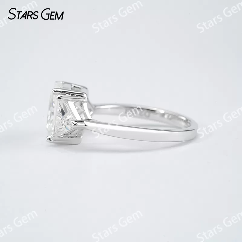 6×8mm Radiant Cut Moissanite S925 Sterling Silver Three Stone Engagement Ring