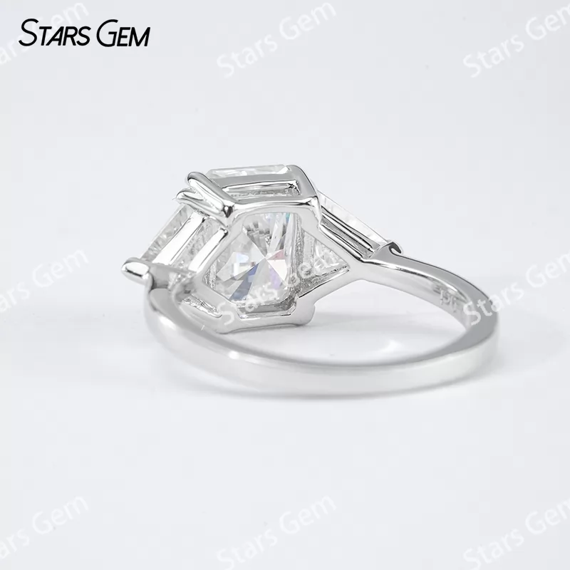6×8mm Radiant Cut Moissanite S925 Sterling Silver Three Stone Engagement Ring