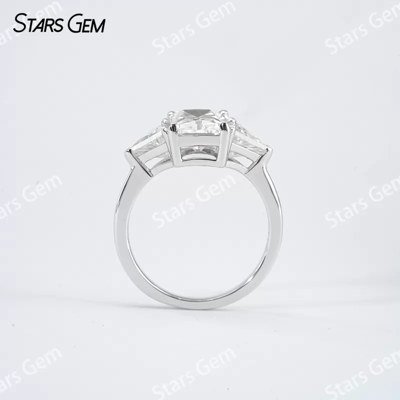 6×8mm Radiant Cut Moissanite S925 Sterling Silver Three Stone Engagement Ring