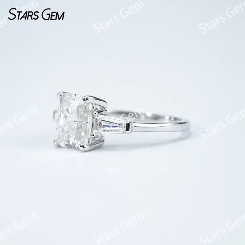 6×8mm Radiant Cut Moissanite S925 Sterling Silver Three Stone Engagement Ring