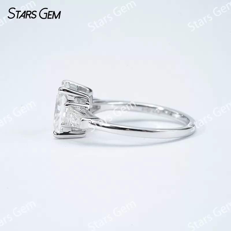 6×8mm Radiant Cut Moissanite S925 Sterling Silver Three Stone Engagement Ring