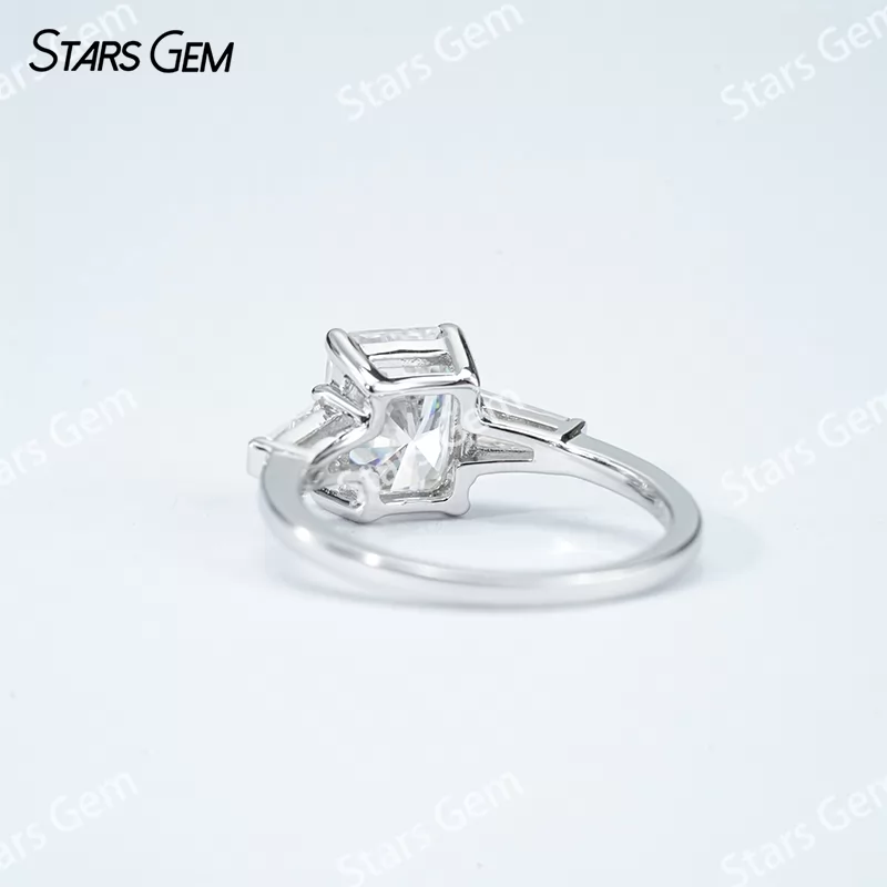 6×8mm Radiant Cut Moissanite S925 Sterling Silver Three Stone Engagement Ring