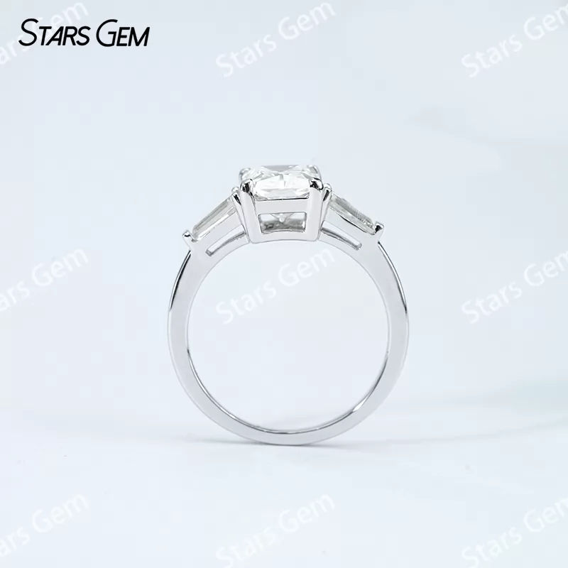 6×8mm Radiant Cut Moissanite S925 Sterling Silver Three Stone Engagement Ring