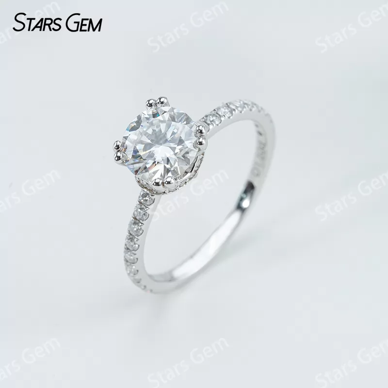 7.5mm Round Brilliant Cut Moissanite S925 Sterling Silver Pave Engagement Ring