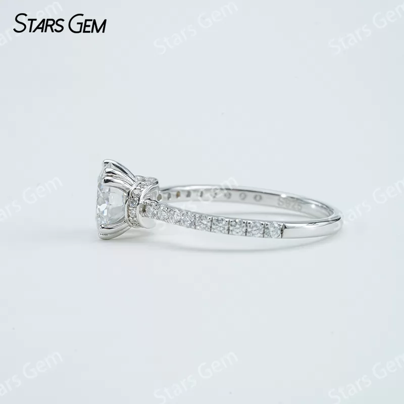 7.5mm Round Brilliant Cut Moissanite S925 Sterling Silver Pave Engagement Ring
