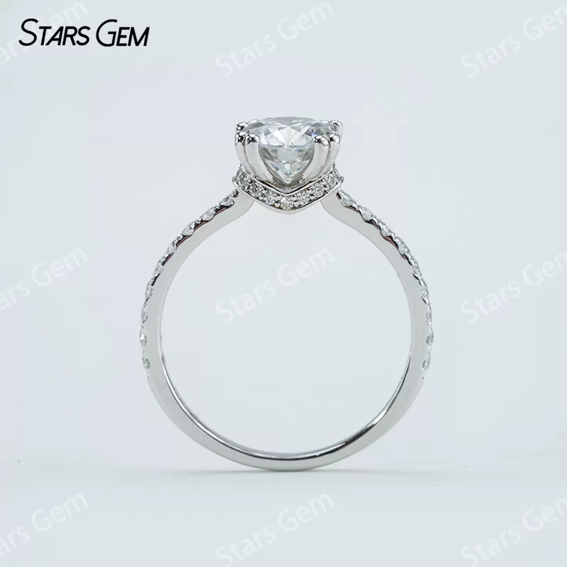 7.5mm Round Brilliant Cut Moissanite S925 Sterling Silver Pave Engagement Ring