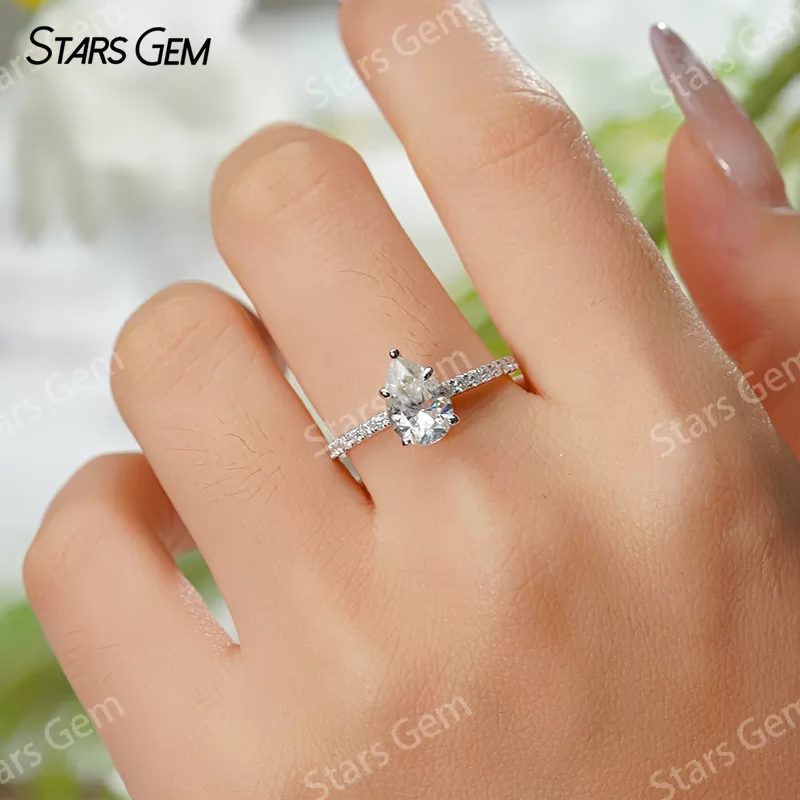 6×9mm Pear Cut Moissanite S925 Sterling Silver Pave Engagement Ring