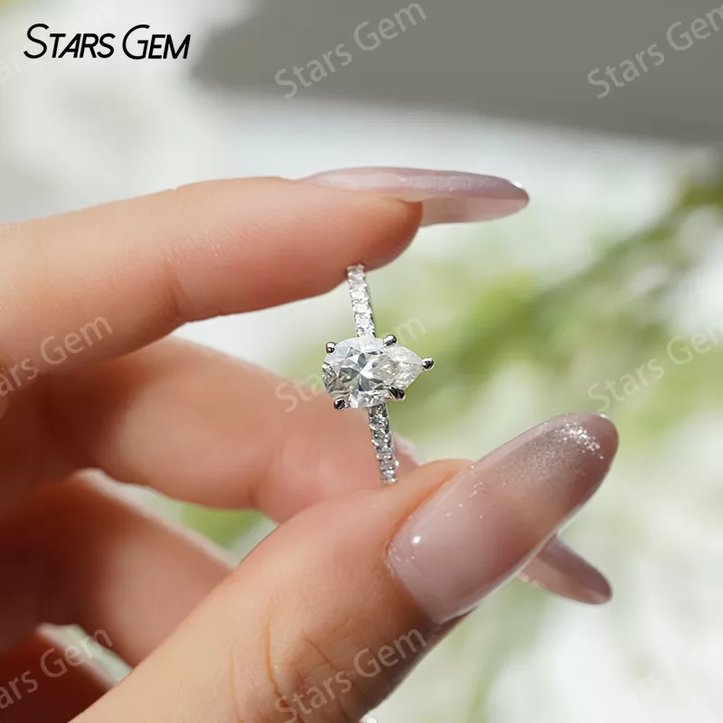 6×9mm Pear Cut Moissanite S925 Sterling Silver Pave Engagement Ring