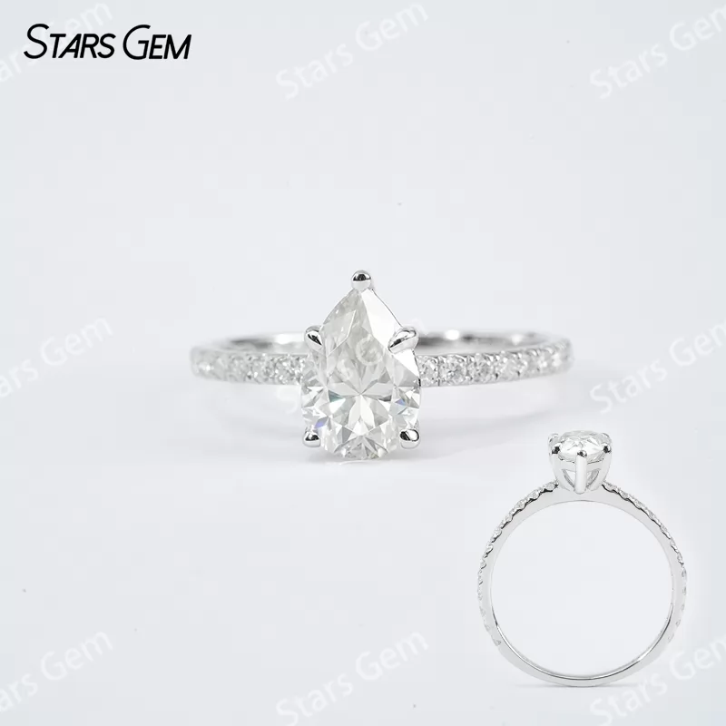 6×9mm Pear Cut Moissanite S925 Sterling Silver Pave Engagement Ring
