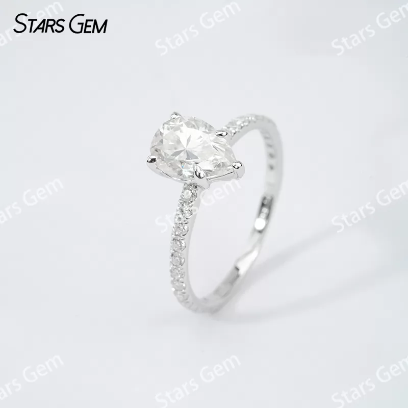 6×9mm Pear Cut Moissanite S925 Sterling Silver Pave Engagement Ring