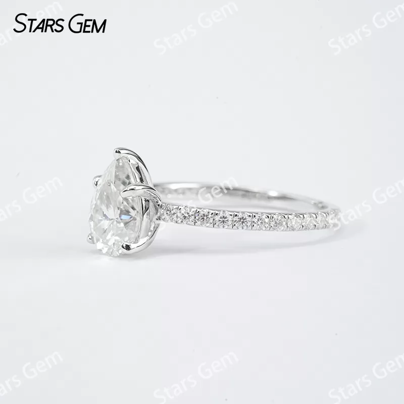 6×9mm Pear Cut Moissanite S925 Sterling Silver Pave Engagement Ring