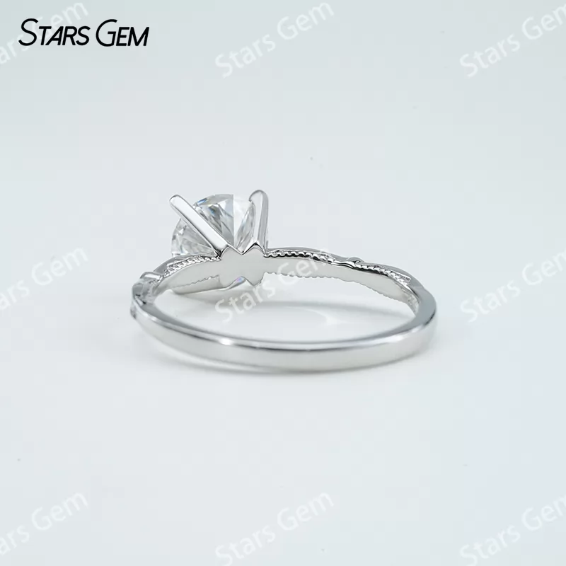 7.5mm Round Brilliant Cut Moissanite S925 Sterling Silver Pave Engagement Ring
