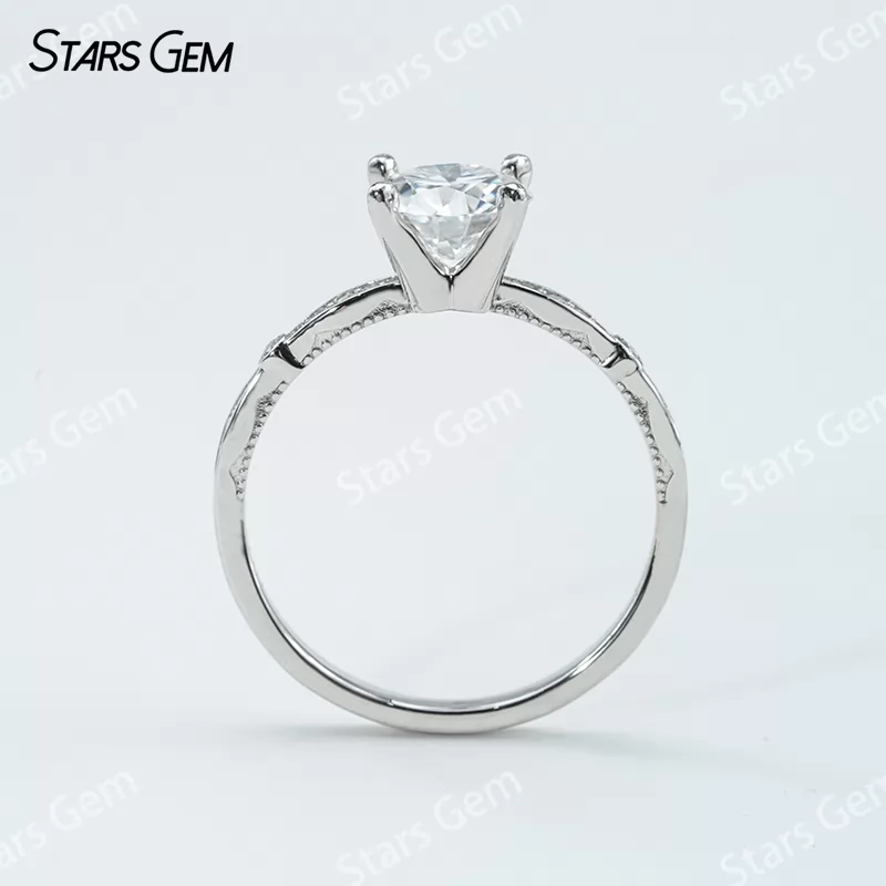 7.5mm Round Brilliant Cut Moissanite S925 Sterling Silver Pave Engagement Ring