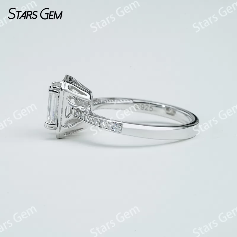 5×7mm Octagon Emerald Cut Moissanite S925 Sterling Silver Halo Engagement Ring