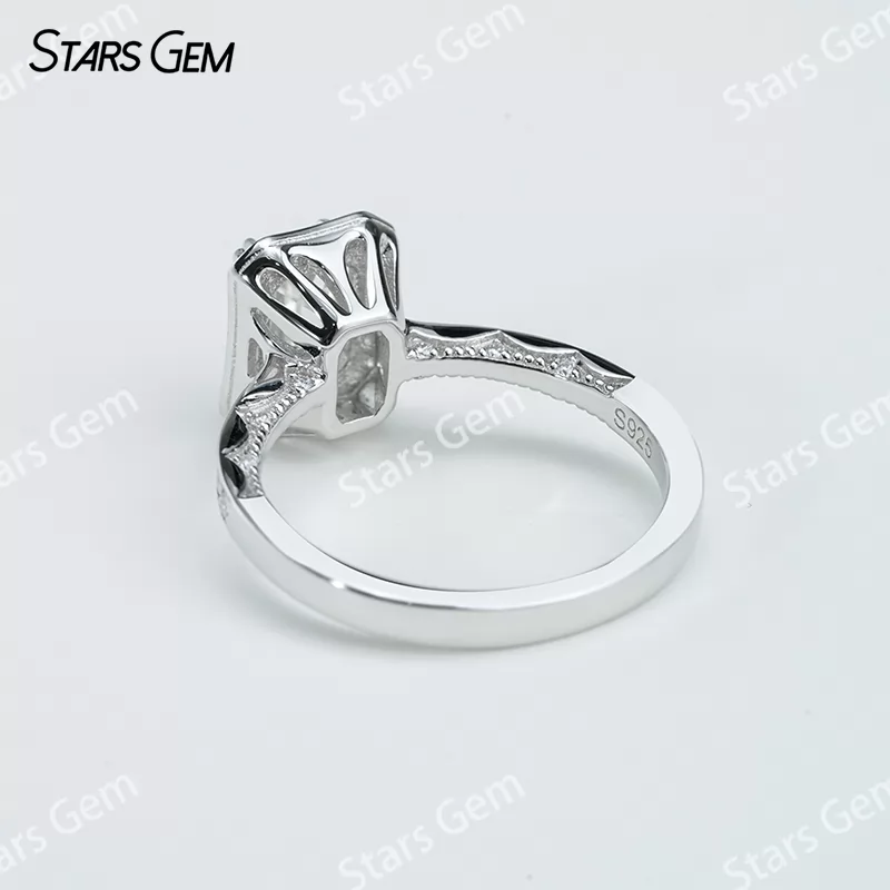 5×7mm Octagon Emerald Cut Moissanite S925 Sterling Silver Halo Engagement Ring