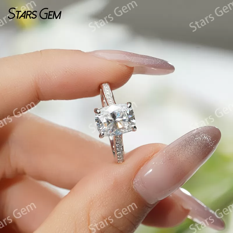 7×9mm Cushion Cut Moissanite S925 Sterling Silver Pave Engagement Ring
