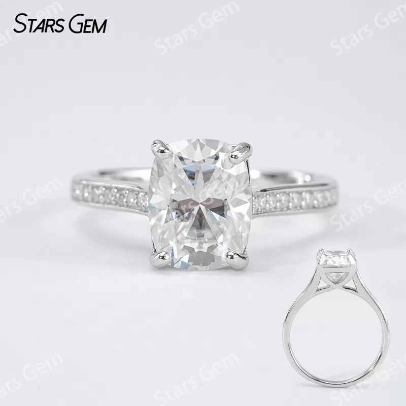 7×9mm Cushion Cut Moissanite S925 Sterling Silver Pave Engagement Ring