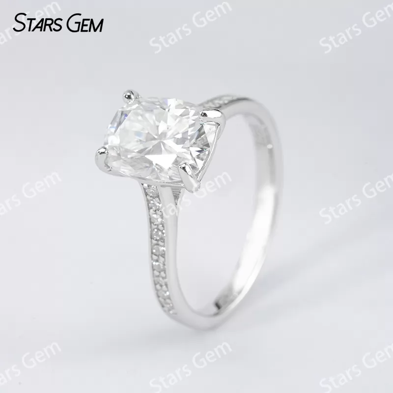 7×9mm Cushion Cut Moissanite S925 Sterling Silver Pave Engagement Ring