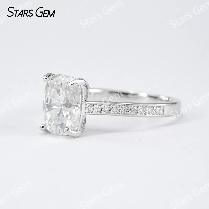 7×9mm Cushion Cut Moissanite S925 Sterling Silver Pave Engagement Ring