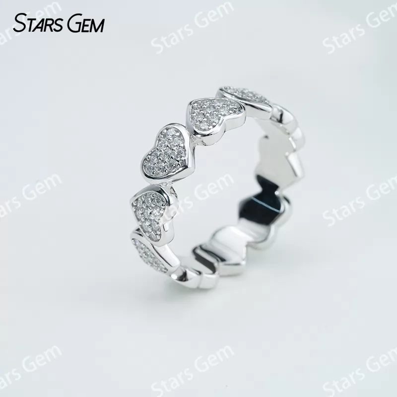 1mm Round Brilliant Cut Moissanite S925 Sterling Silver Heart Shape Design Diamond Eternity Ring