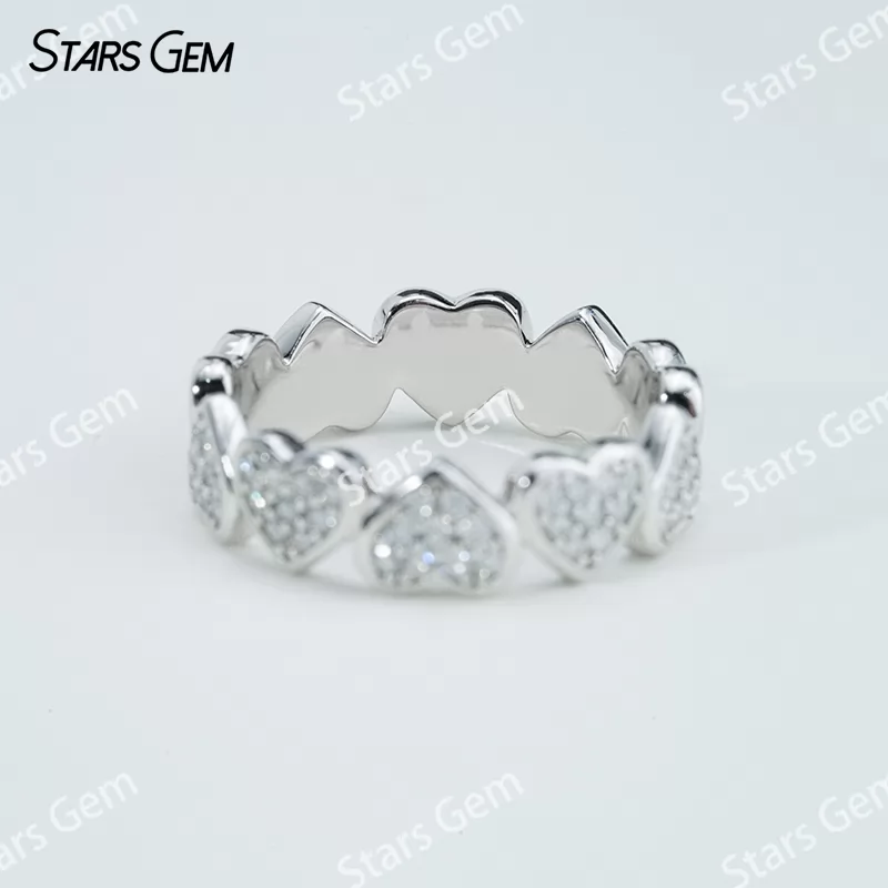 1mm Round Brilliant Cut Moissanite S925 Sterling Silver Heart Shape Design Diamond Eternity Ring