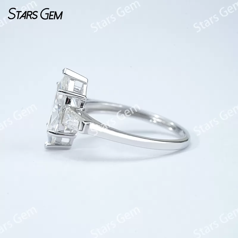 6×12mm Marquise Cut Moissanite S925 Sterling Silver Three Stone Engagement Ring